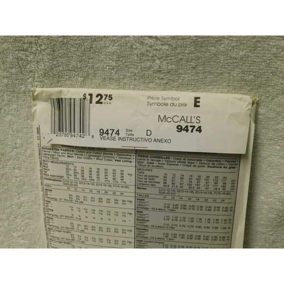 Jacket Vest Pants Skirt McCALLS 9474 Career Work Sewing Pattern Size 12-16 - Picture 6 of 6